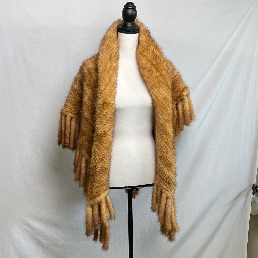PAULA LISHMAN Limited Hand Knit Mink Fur Cape Poncho Wrap Shawl One Size - Picture 3 of 17